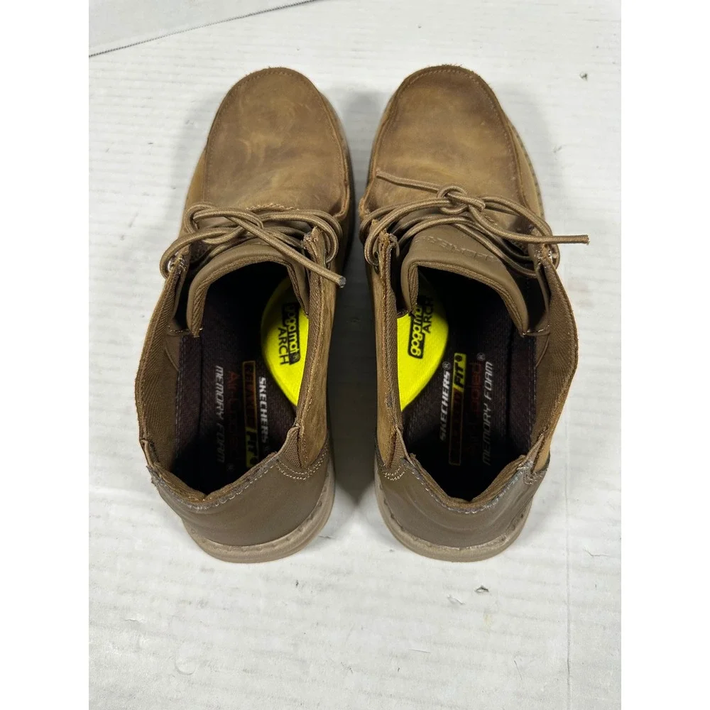 Skechers‎ Mens Relaxed Fit Memory Foam Leather Moc Toe Shoes Brown 210107 Size 8
